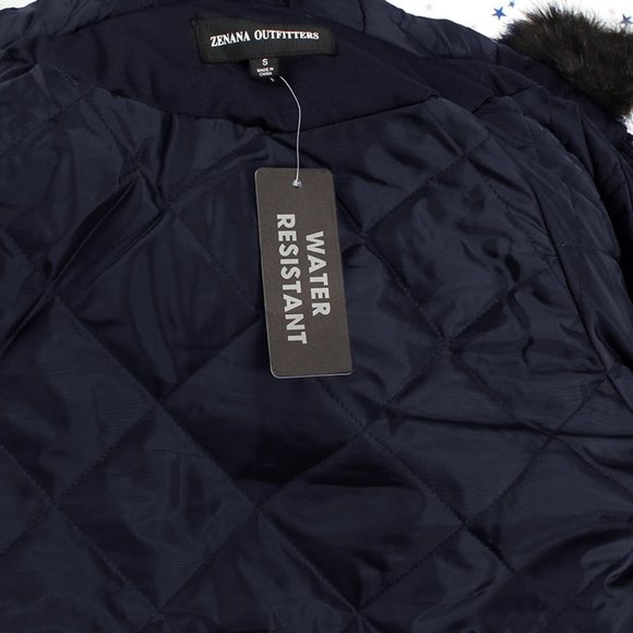 Water Resistant Faux Fur Hooded Jacket Navy - Picture 8 of 11